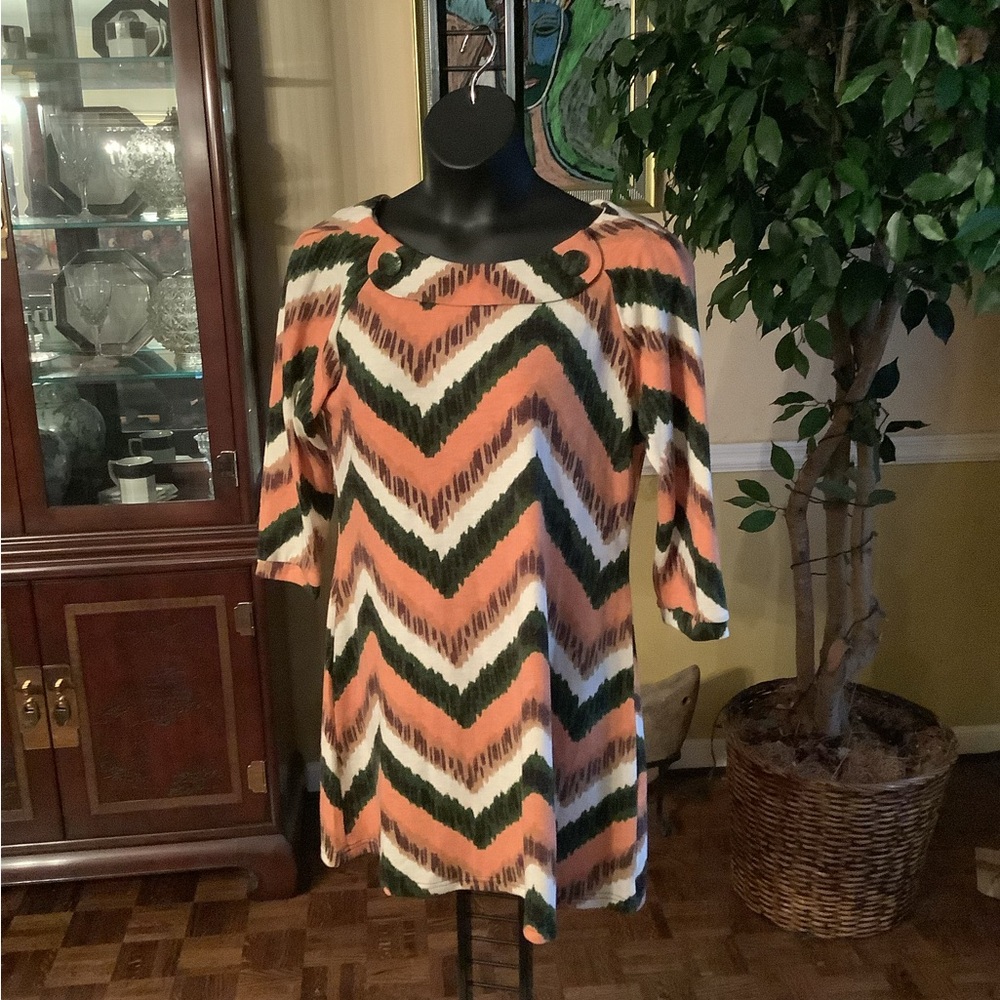 Vibrant Orange and Green Graphic Tunic with Relaxed Fit